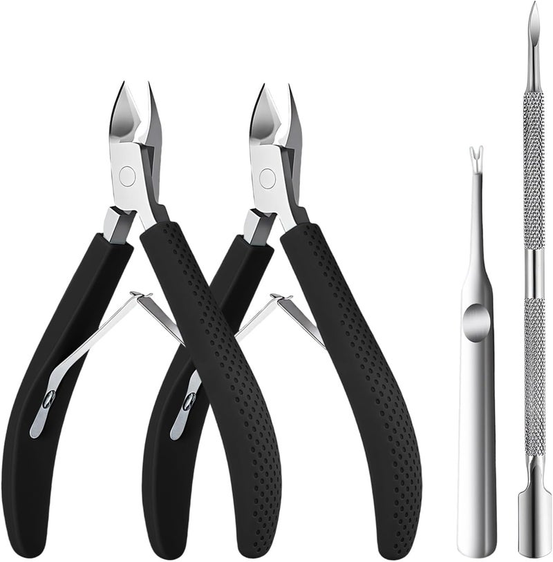 Criyar Whole Set Fine Edge Cuticle Trimmer & Nippers, Silicone Handle Carbon Steel Nail Tools for Precise Removal, Durable Washable Cuticle Cutter&Remover&Pusher Nail Clippers (Black 2PCS+Pusher) - Image 1